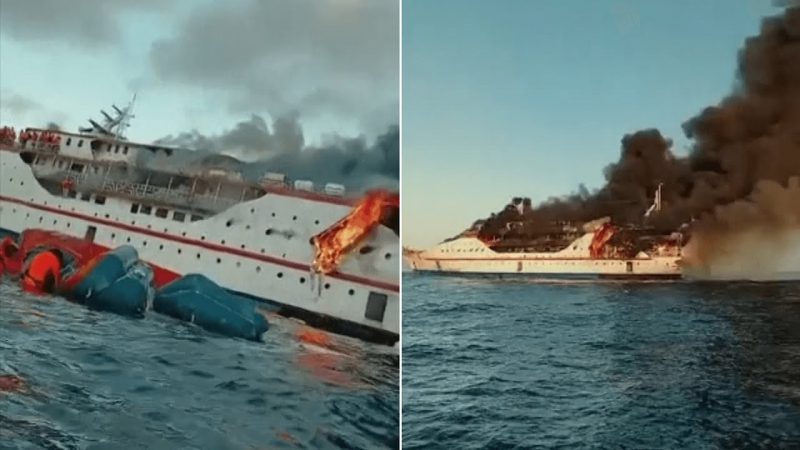 Video: Heftige brand op veerboot in Indonesië; passagiers springen in het water om te ontsnappen 8