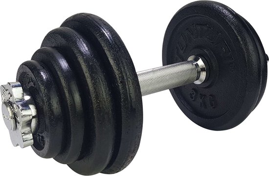 Gewichten Gietijzer 15kg - Halterset met schroefsluiting - Dumbbell Set - 1 Halterstang - 30mm - Incl. gratis fitness app