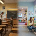 Splitbeeld: straffen op school vroeger (jaren 70) versus nu (2026)