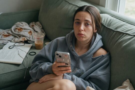 Jonge vrouw die eerlijk nadenkt over het constant zeggen dat ze druk is