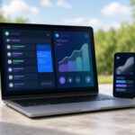 Laptop op een bureau thuis met een geopende mailbox en een bankapp op een telefoon ernaast, als beeld bij de risico's van een AI-agent zonder toezicht.