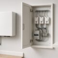 Witte thuisbatterij aan de muur naast een Nederlandse meterkast, als beeld bij de vraag wat een thuisbatterij kost en wanneer je hem terugverdient.